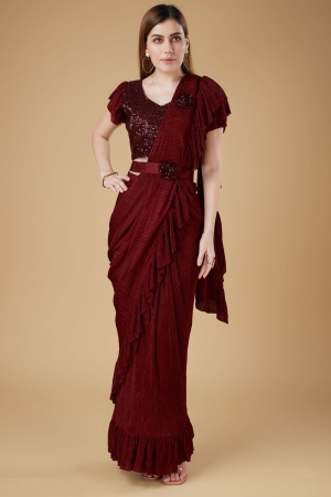Maroon Embellished Ready to Wear Saree