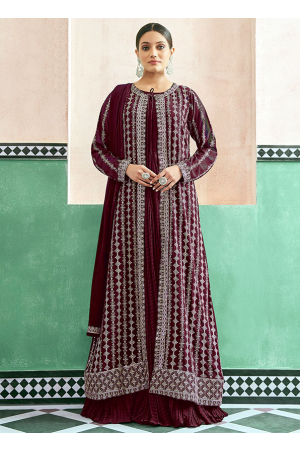 Maroon Georgette Anarkali with Embroidered Jacket