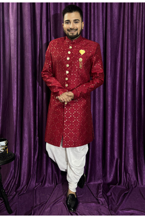 Maroon Mens Indo Western Outfit