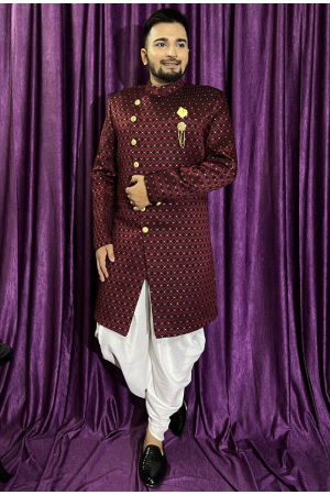 Maroon Mens Indo Western Outfit