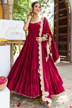 Maroon Rayon Readymade Anarkali Suit for Festival