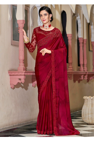 Maroon Saree with Designer Embroidered Blouse