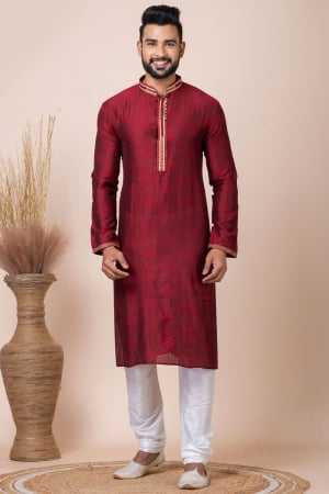 Maroon Self Jacquard Kurta Set