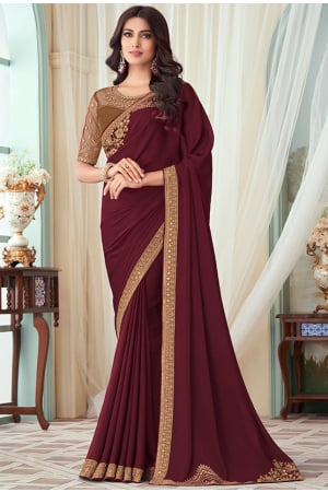 Maroon Silk Saree with Embroidered Blouse