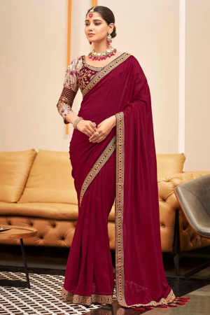 Maroon Silk Saree with Embroidered Blouse