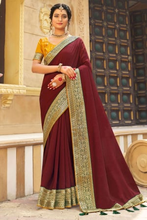 Maroon Silk Zari Embroidered Saree