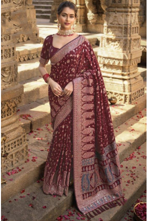 Maroon Zari Weaving Pallu Silk Saree