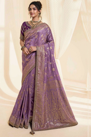 Mauve Designer Silk Saree with Embroidered Blouse