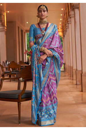 Mauve Embellished Patola Silk Saree
