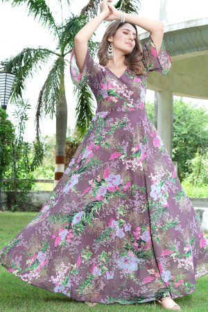 Mauve Georgette Printed Gown
