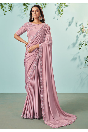 Mauve Pink Designer Embroidered Saree