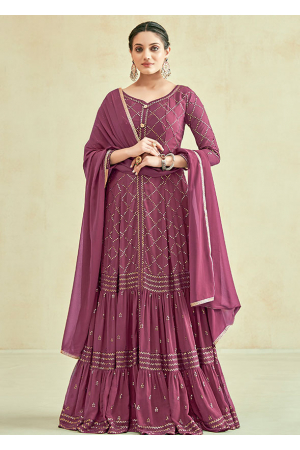 Mauve Pink Real Georgette Gown with Dupatta
