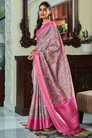 Mauve Pure Handloom Kotha Silk Saree