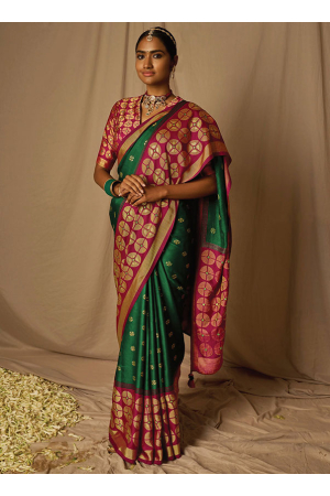 Bottle Green Brasso Saree with Contrast Blouse