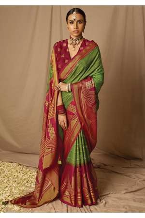 Leaf Green Brasso Saree with Contrast Blouse