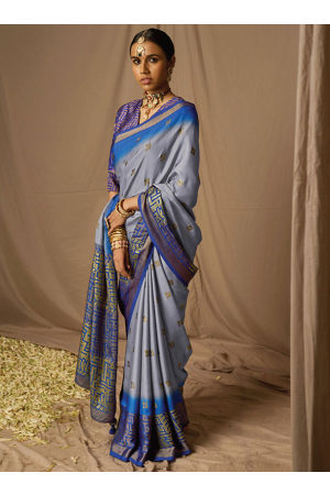 Livid Grey Brasso Saree with Contrast Blouse