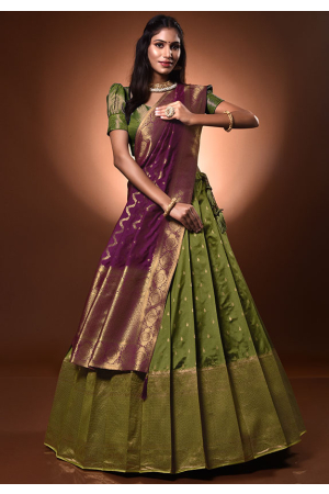 Mehendi Green Banarasi Silk Zari Weaving Lehenga Choli Set
