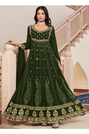Mehendi Green Embroidered Georgette Anarkali Suit