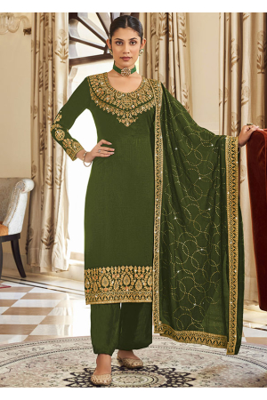 Mehendi Green Embroidered Silk Trouser Kameez