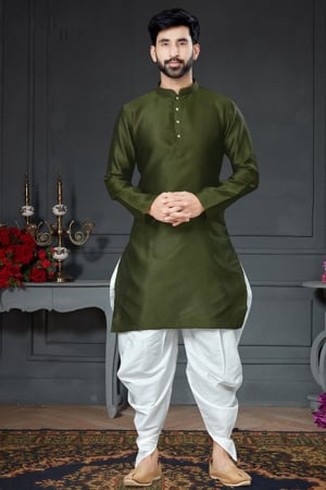 Mehendi Green Festival Wear Silk Dhoti Kurta Set