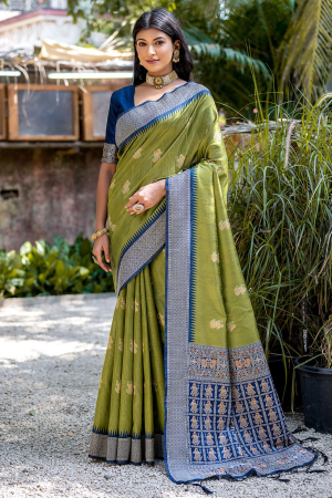 Mehendi Green Meenakari Weaving Tussar Silk Saree