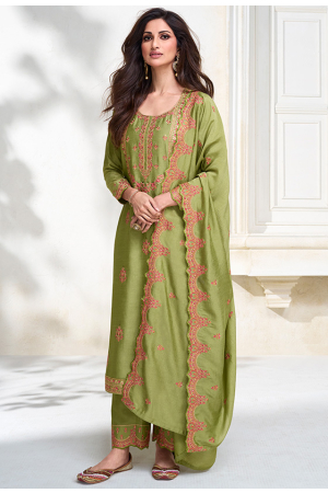 Mehendi Green Premium Silk Trouser Kameez Suit