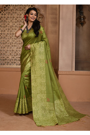 Mehendi Green Raw Silk Zari Woven Saree