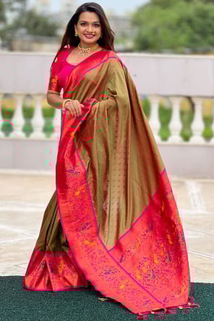 Mehendi Green Woven Paithani Silk Saree