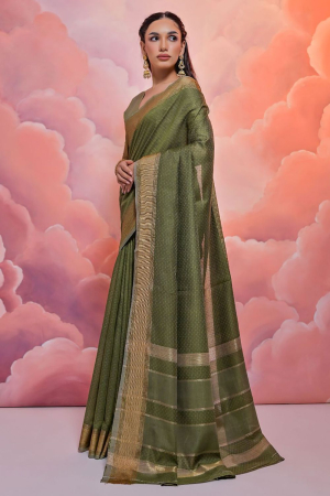 Mehendi Green Zari Woven Cotton Saree