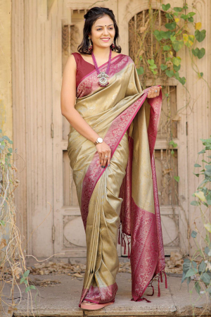 Mehendi Rose Kanjiwaram Soft Silk Saree