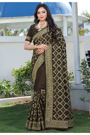 Mehendi Zari Embroidered Silk Saree