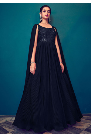 Midnight Blue Embroidered Georgette Gown