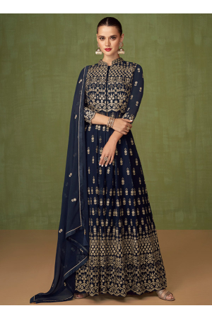 Midnight Blue Embroidered Georgette Palazzo Kameez