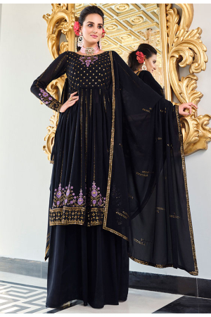 Midnight Blue Embroidered Georgette Readymade Palazzo Kameez