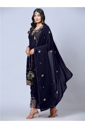 Midnight Blue Embroidered Georgette Trouser Kameez