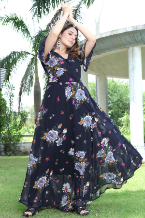 Midnight Blue Georgette Printed Gown