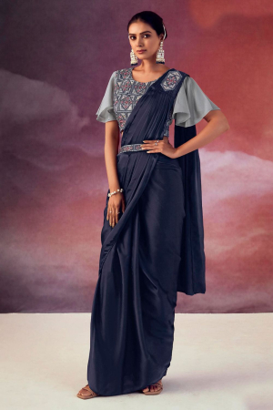 Midnight Blue Silk Designer Ready to Wear Saree