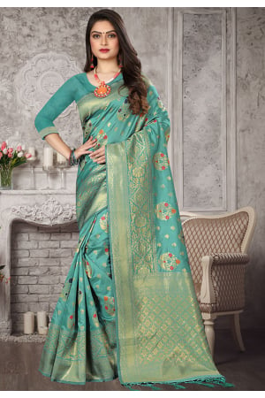 Mint Blue Banarasi Art Silk Saree