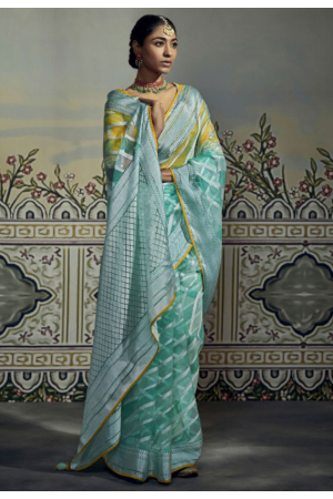 Mint Blue Brasso Saree with Embroidered Blouse