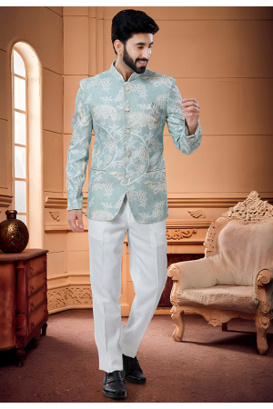 Mint Blue Cotton Jodhpuri Suit