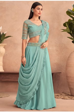 Mint Blue Designer Ready to Wear Saree