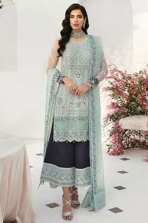 Mint Blue Embroidered Organza Palazzo Kameez