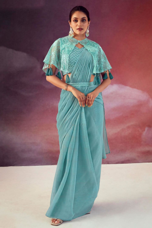 Mint Blue Silk Designer Ready to Wear Saree