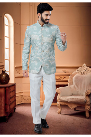 Mint Blue Wedding Wear Jodupuri Suit