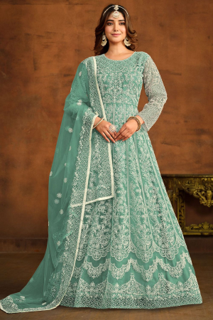 Mint Embroidered Net Anarkali Dress