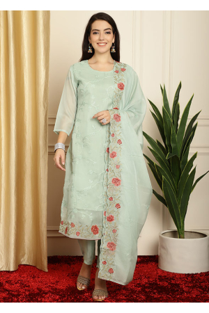 Mint Embroidered Organza Pant Kameez