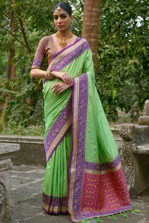 Mint Green Banarasi Silk Saree with Patola Design