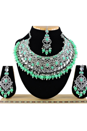 Mint Green Designer Necklace Set with Maang Tikka