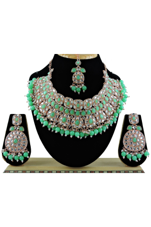 Mint Green Designer Necklace Set with Maang Tikka