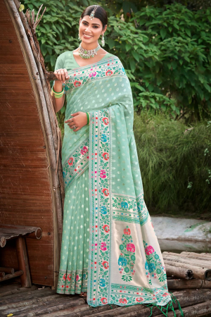 Mint Green Paithani Silk Zari Woven Saree